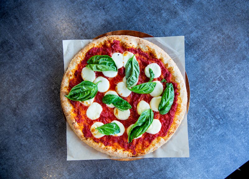 pizza luce classic Margherita pizza with fresh basil and mozzarella